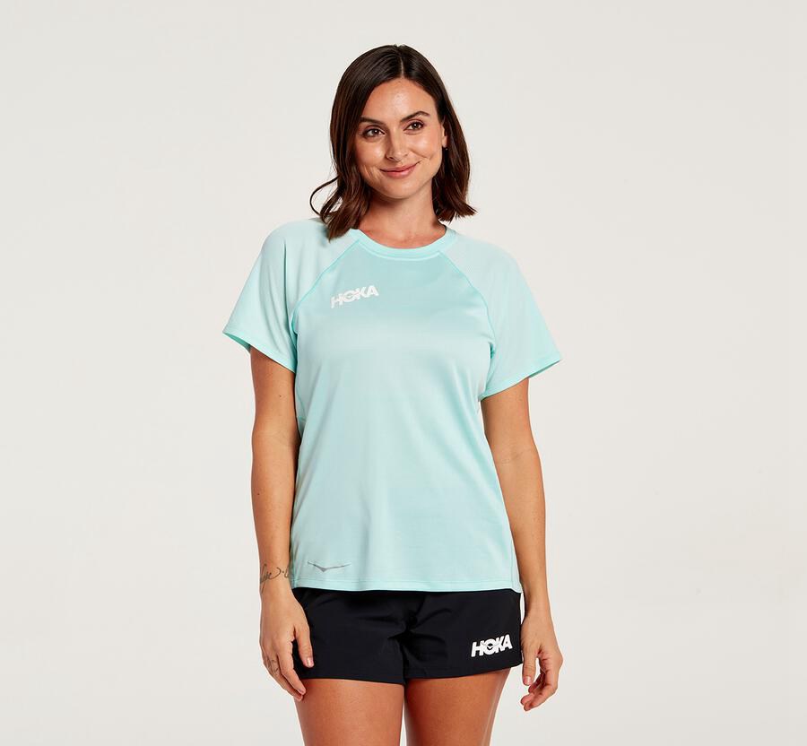 Tops Womens - Hoka One One Performance Short Sleeve - Blue - IVODTQF-47